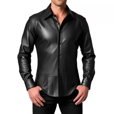 Chemise homme agneau cuir stretch noir modèle Flèon