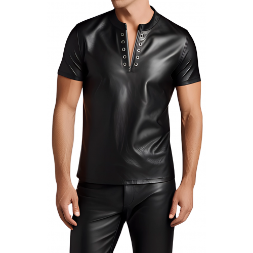 Tee shirt en cuir d'agneau stretch  noir modèle Young