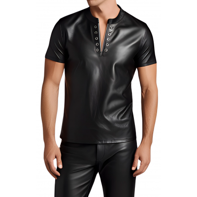 Tee shirt en cuir d'agneau stretch  noir modèle Young