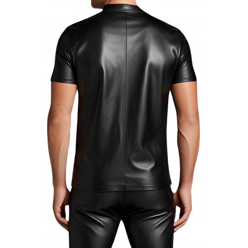 Tee shirt en cuir d'agneau stretch  noir modèle Young