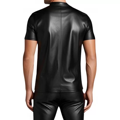 Tee shirt en cuir d'agneau stretch noir modèle Young