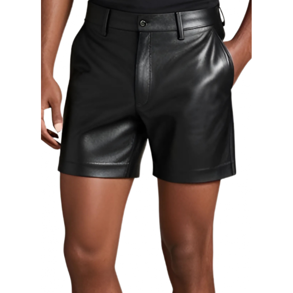 Short cuir homme en agneau noir modèle Ziria