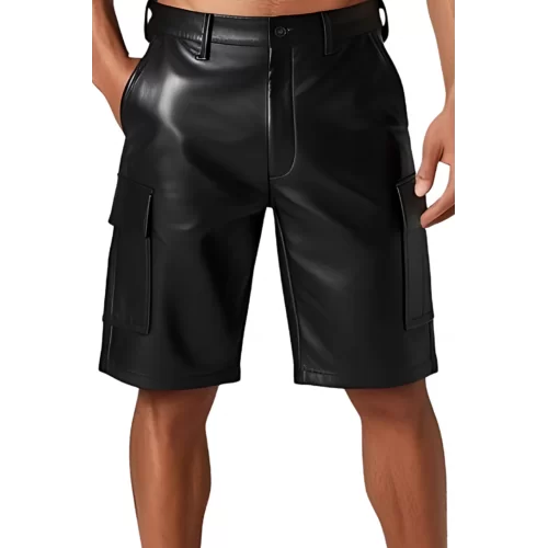 Short cargo cuir homme en agneau noir modèle Carlos