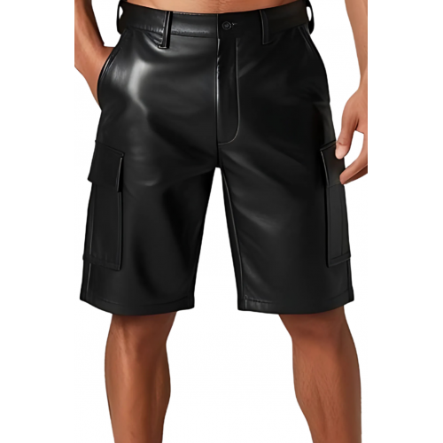Short cargo cuir homme en agneau noir modèle Carlos