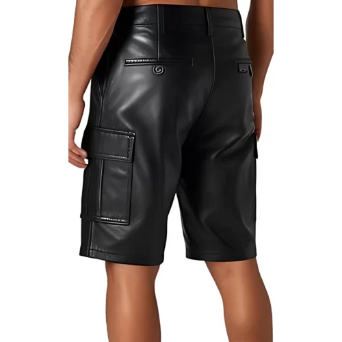 Short cargo cuir homme en agneau noir modèle Carlos