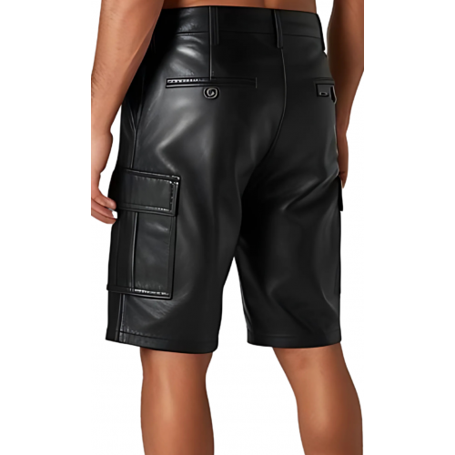 Short cargo cuir homme en agneau noir modèle Carlos