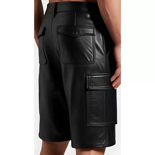 Short cargo cuir homme en agneau noir modèle Killie