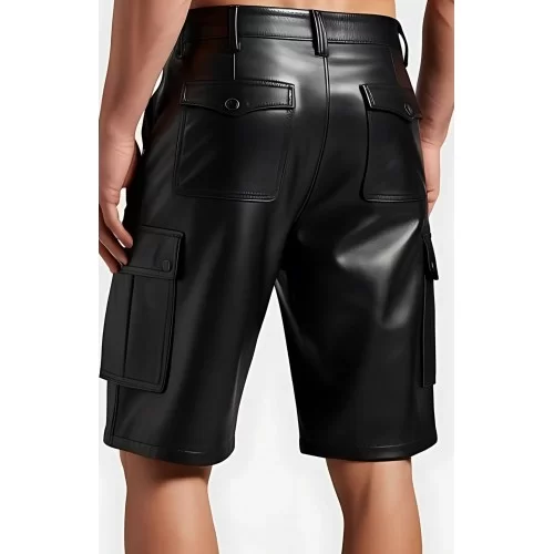 Short cargo cuir homme en agneau noir modèle Killie