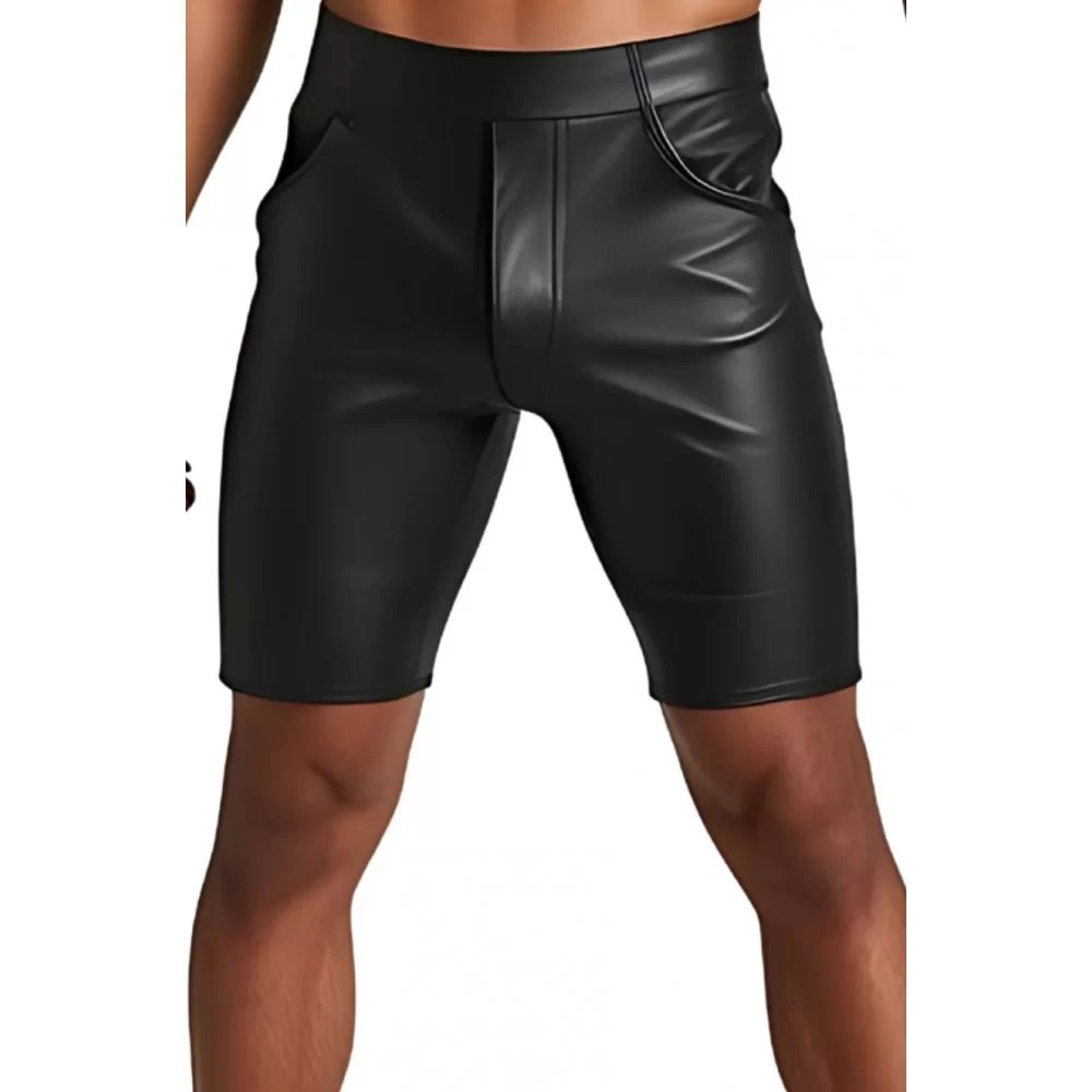 Short berbuda homme en cuir d'agneau stretch noir modèle Mauricio