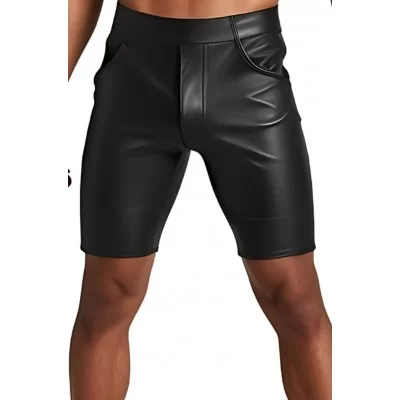 Short berbuda homme en cuir d'agneau stretch noir modèle Mauricio