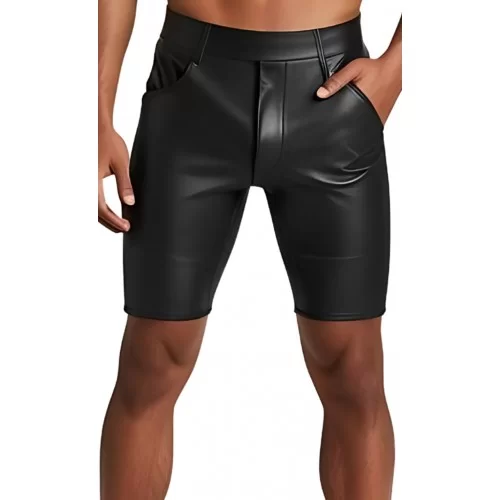 Short berbuda homme en cuir d'agneau stretch noir modèle Mauricio