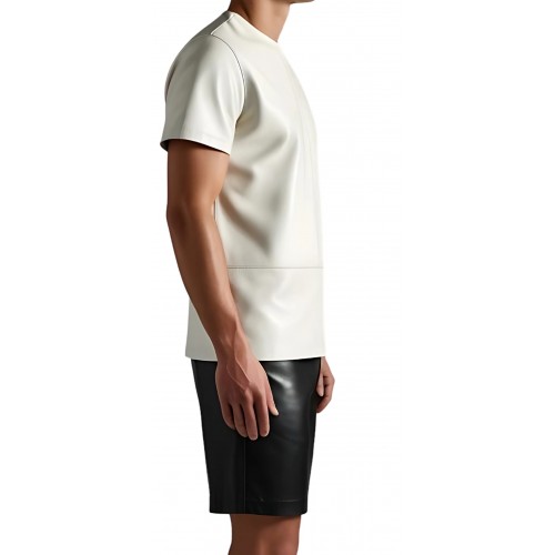 Tee shirt en cuir d'agneau blanc modèle Ferby