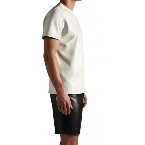 Tee shirt en cuir d'agneau blanc modèle Ferby