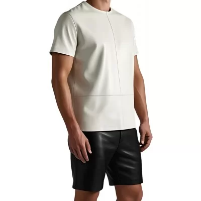 Tee shirt en cuir d'agneau blanc modèle Ferby