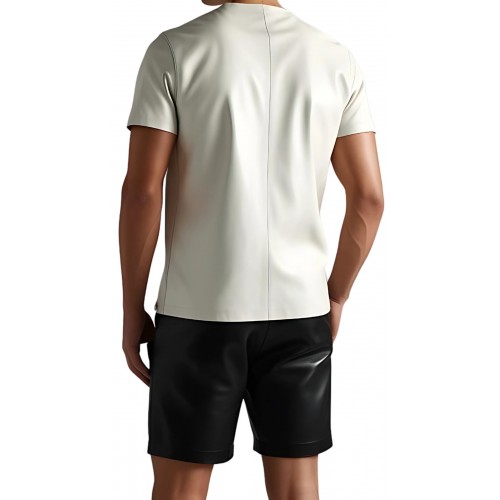 Tee shirt en cuir d'agneau blanc modèle Ferby
