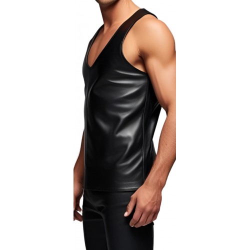Débardeur tee shirt homme en cuir d'agneau noir modèle Zilaze