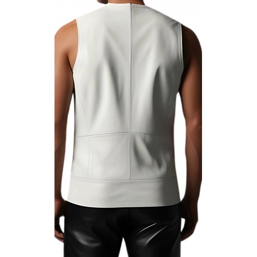 Tee shirt en cuir d'agneau blanc avec zip modèle Isaro