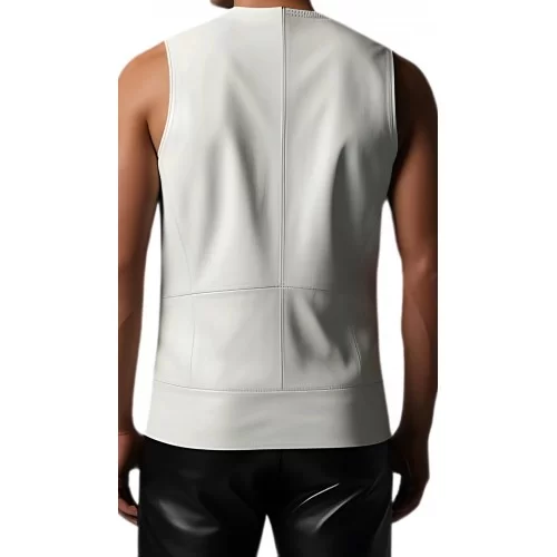 Tee shirt en cuir d'agneau blanc avec zip modèle Isaro