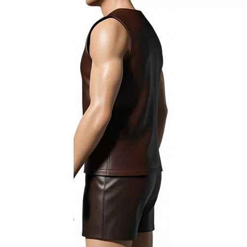 Tee shirt sans manches homme en cuir d'agneau marron modèle Arina
