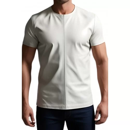 Tee shirt en cuir d'agneau blanc modèle Freedy