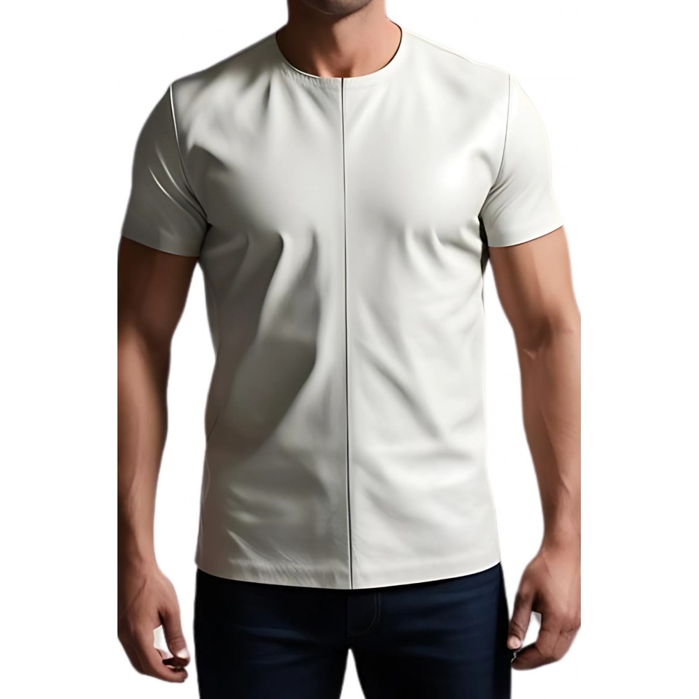 Tee shirt en cuir d'agneau blanc modèle Freedy