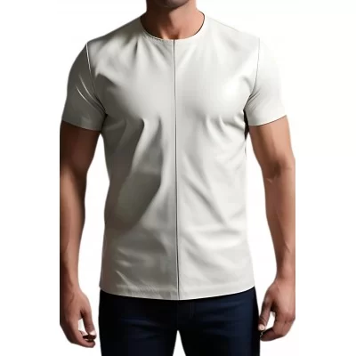 Tee shirt en cuir d'agneau blanc modèle Freedy