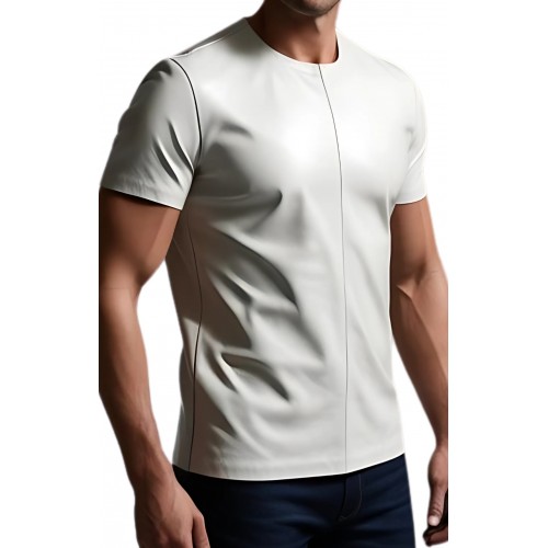 Tee shirt en cuir d'agneau blanc modèle Freedy