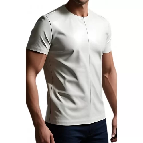 Tee shirt en cuir d'agneau blanc modèle Freedy