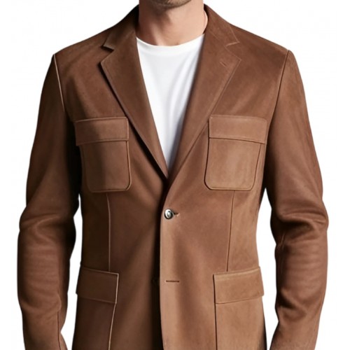 Blazer homme agneau velours marron façon daim modèle Lizio