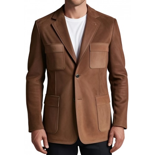 Blazer homme agneau velours marron façon daim modèle Lizio