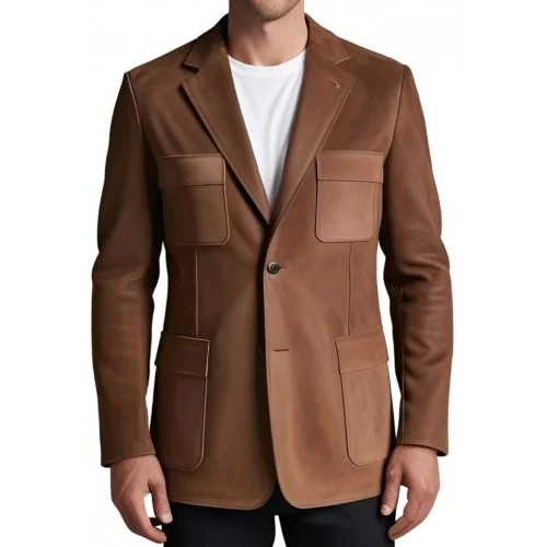 Blazer homme agneau velours marron façon daim modèle Lizio