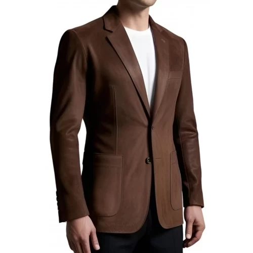 Blazer homme agneau velours marron façon daim modèle Leonardo