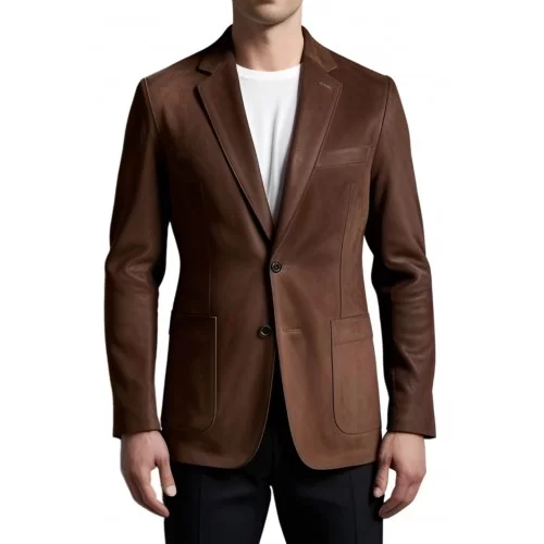 Blazer homme agneau velours marron façon daim modèle Leonardo