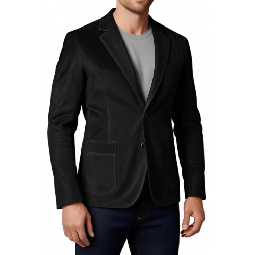 Blazer homme en agneau velours façon daim noir  modèle Raou