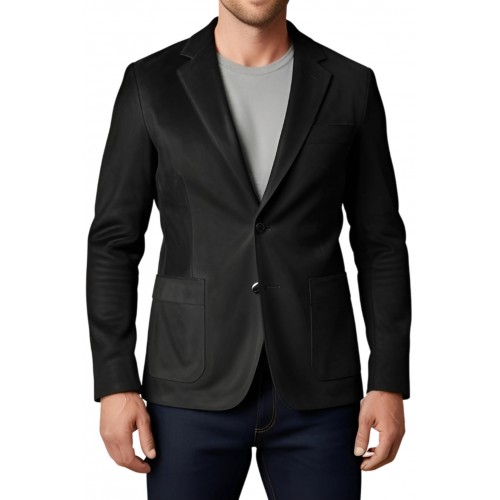 Blazer homme en agneau velours façon daim noir  modèle Raou