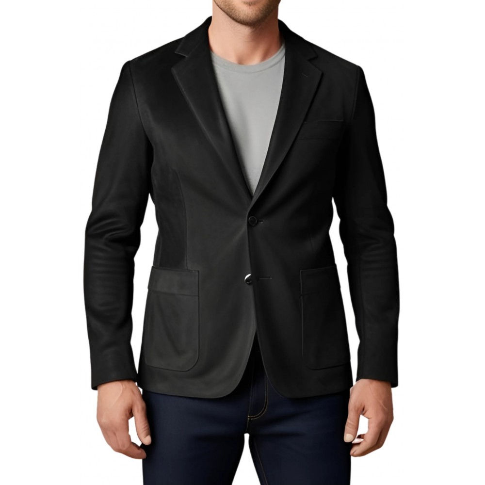 Blazer homme en agneau velours façon daim noir  modèle Raou