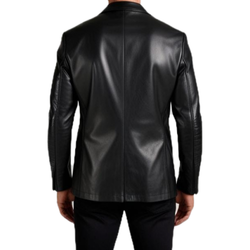 Veste blazer en cuir d'agneau plongé noir et avant en peau de crocodile véritable modèle Armando