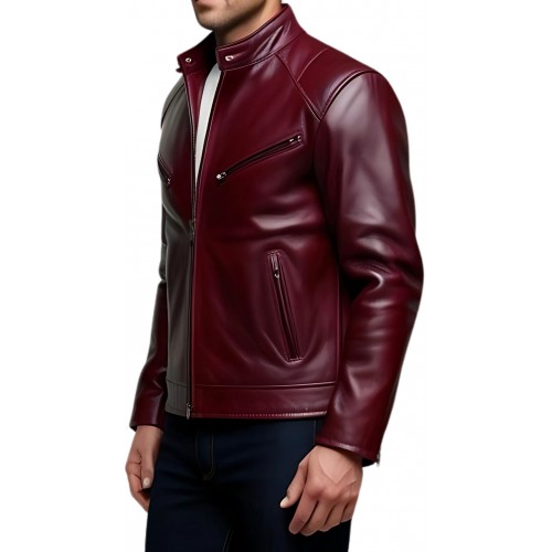 Blouson cuir homme en agneau bordeaux modèle Rizoli