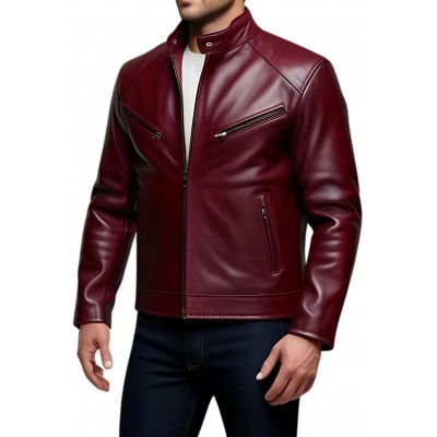 Blouson cuir homme en agneau bordeaux modèle Rizoli