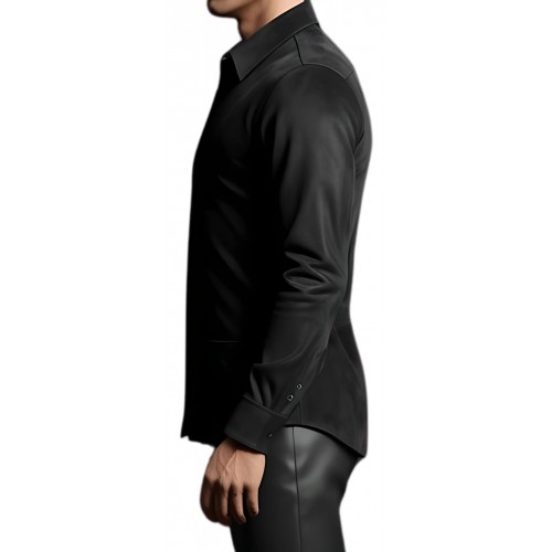 Chemise homme agneau velours daim stretch noir modèle Ken