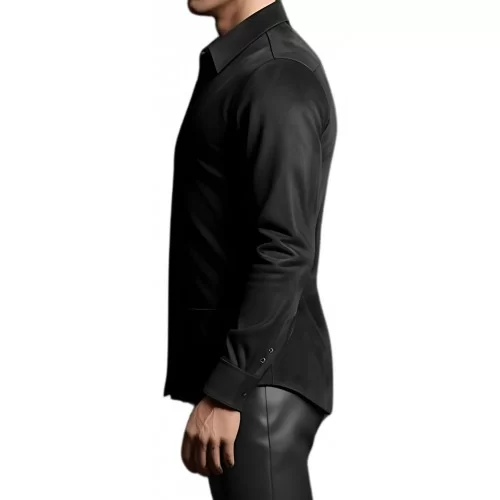 Chemise homme agneau velours daim stretch noir modèle Ken
