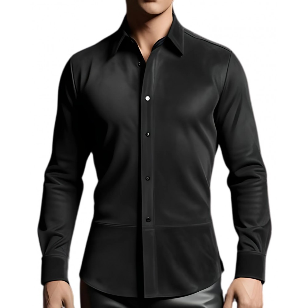 Chemise homme agneau velours daim stretch noir modèle Ken
