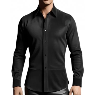 Chemise homme agneau velours daim stretch noir modèle Ken