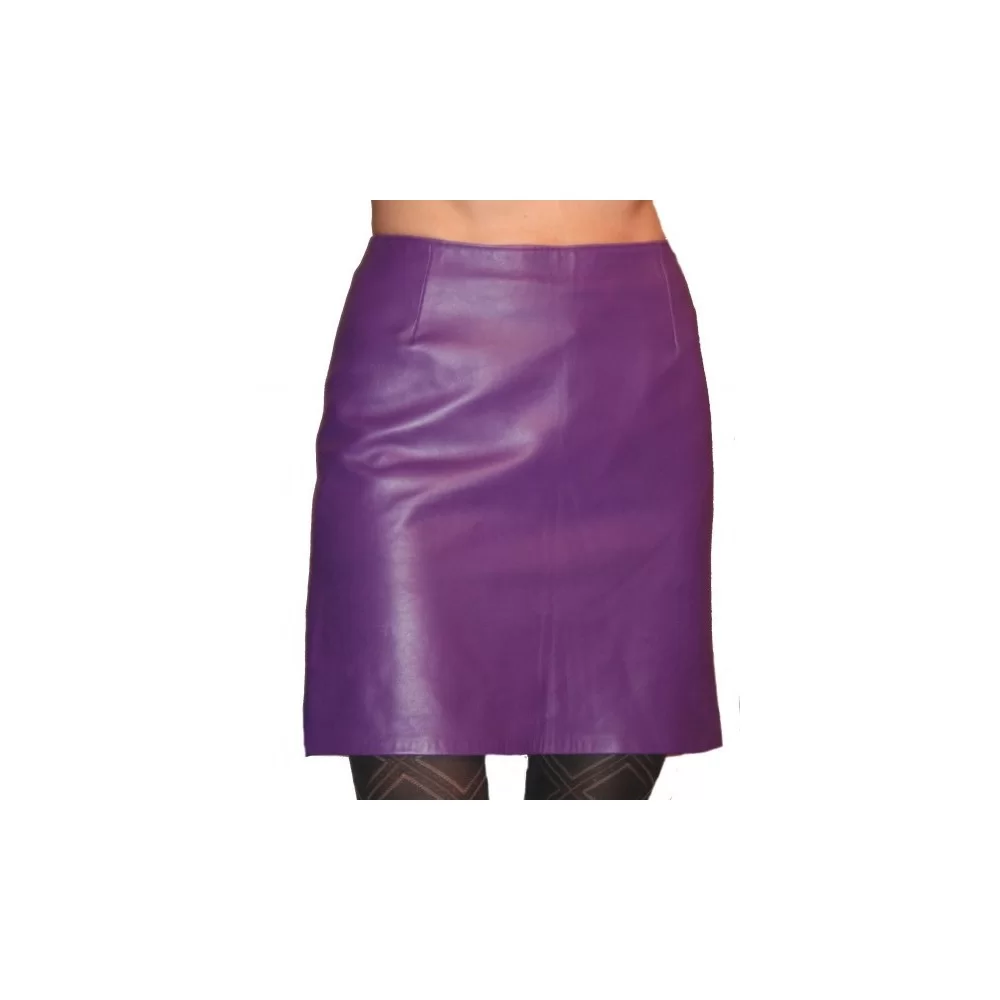 Jupe cuir courte en agneau violet modèle Missa