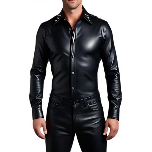 Chemise homme agneau cuir stretch noir avec rivets métal modèle Bernado
