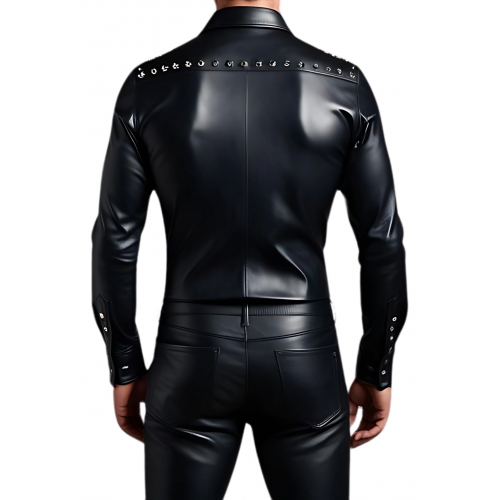 Chemise homme agneau cuir stretch noir avec rivets métal modèle Bernado