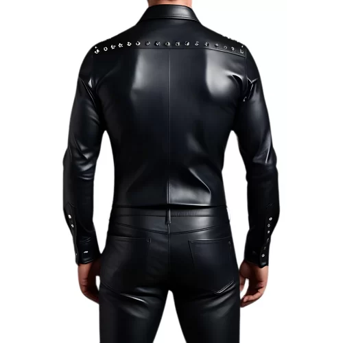 Chemise homme agneau cuir stretch noir avec rivets métal modèle Bernado