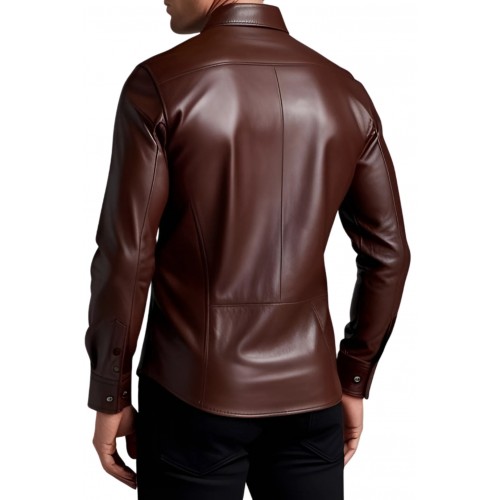 Chemise homme agneau cuir stretch marron modèle Felix