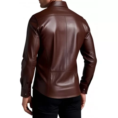 Chemise homme agneau cuir stretch marron modèle Felix