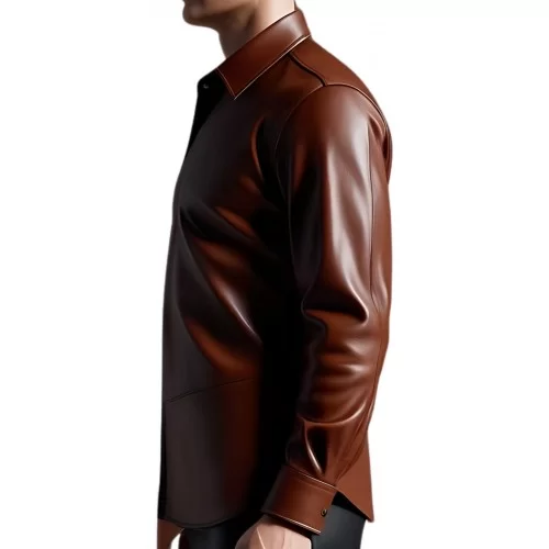 Chemise homme agneau cuir stretch marron modèle Uranus